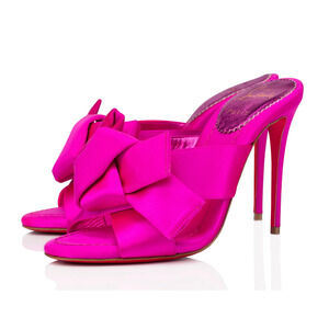Christian Louboutin Matricia 100 Holly Pink Satin Backless Sandal Heel Pump 36